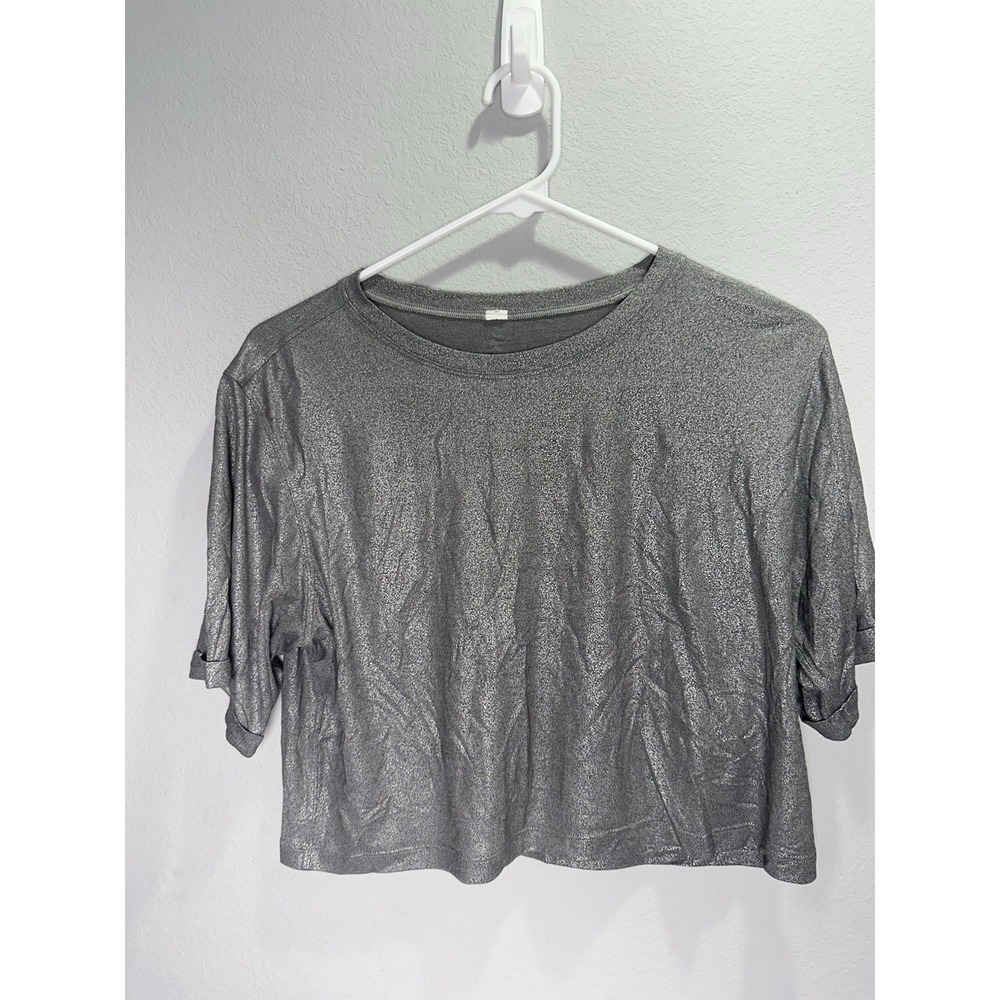 Lululemon SoulCycle To The Beat Tee Womens 4/6 Luminosity Foil Print Gray Shirt